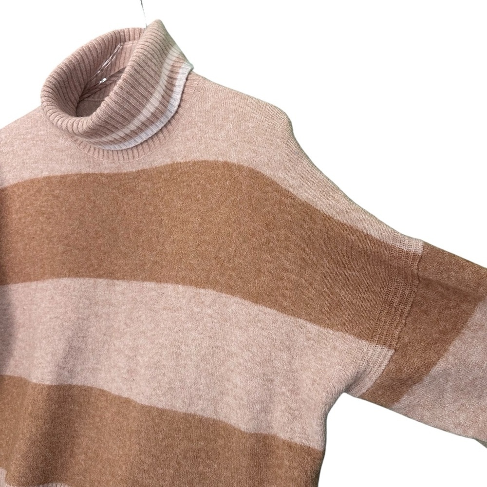 J.Crew Womens XL Oversized Alpaca Wool Turtleneck Sweater Stripe Neutral Cozy - Picture 8 of 15